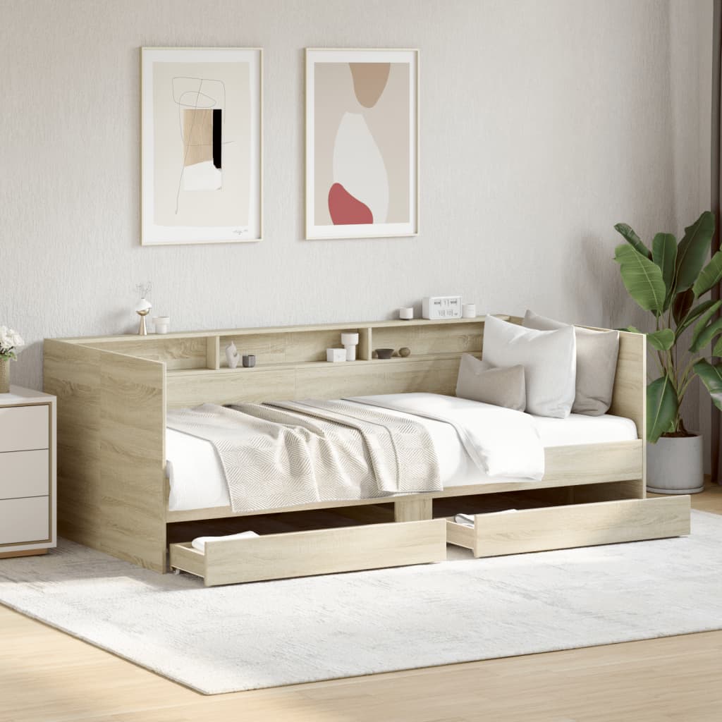 Day bed with drawers without mattress sonoma oak 90x190 cm