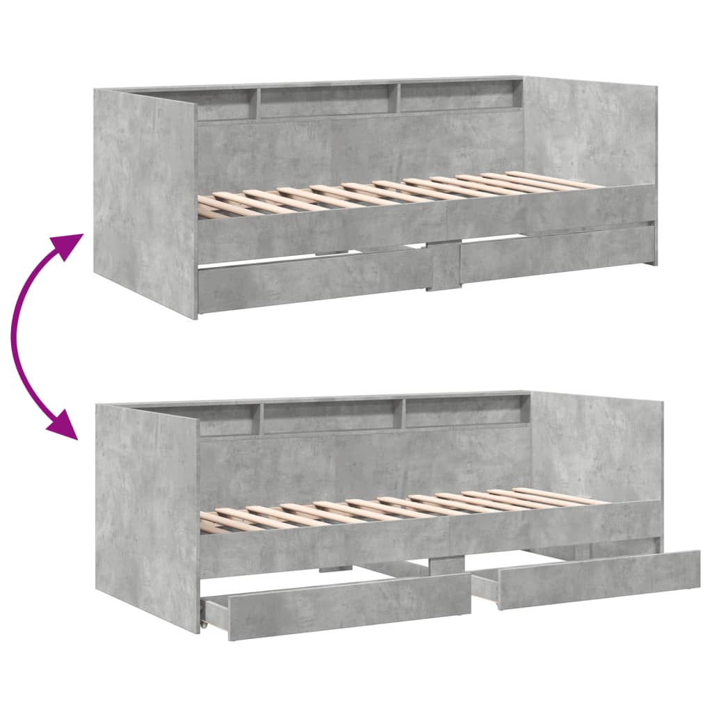 Day bed with drawers without mattress concrete gray 90x190 cm