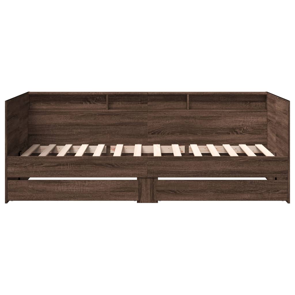 Day bed with drawers without mattress brown oak 75x190 cm