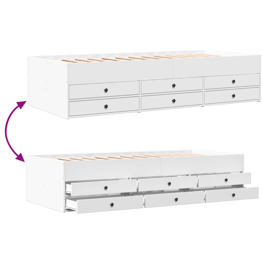 Day bed with drawers without mattress white 100x200 cm