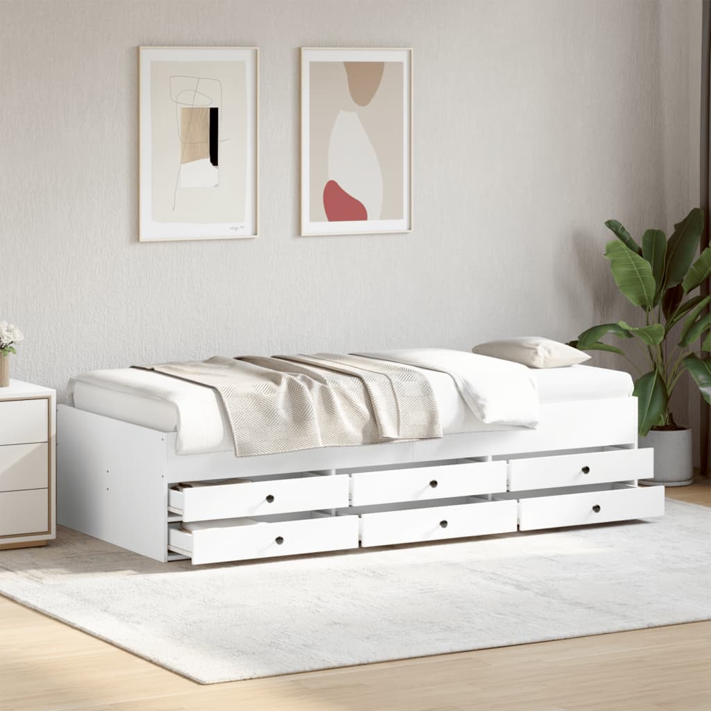 Day bed with drawers without mattress white 100x200 cm