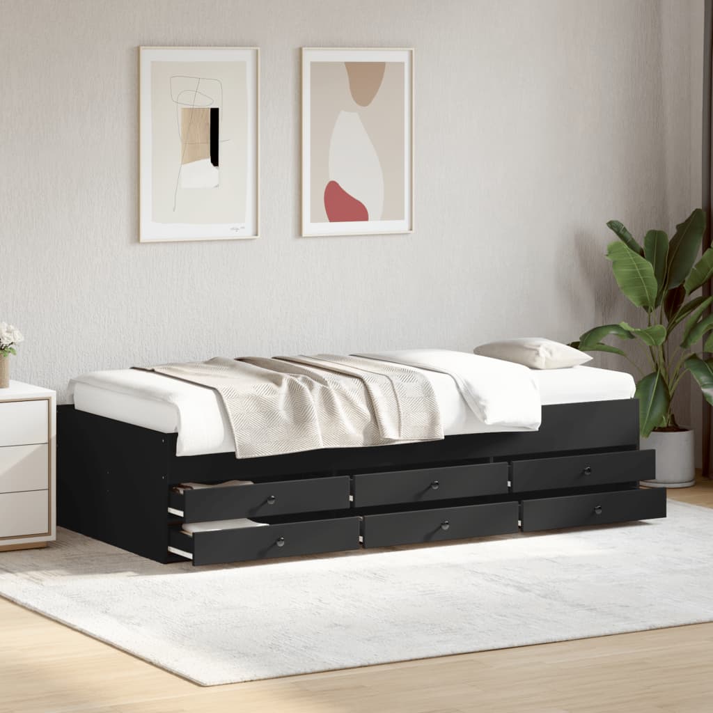 Day bed with drawers without mattress black 100x200 cm