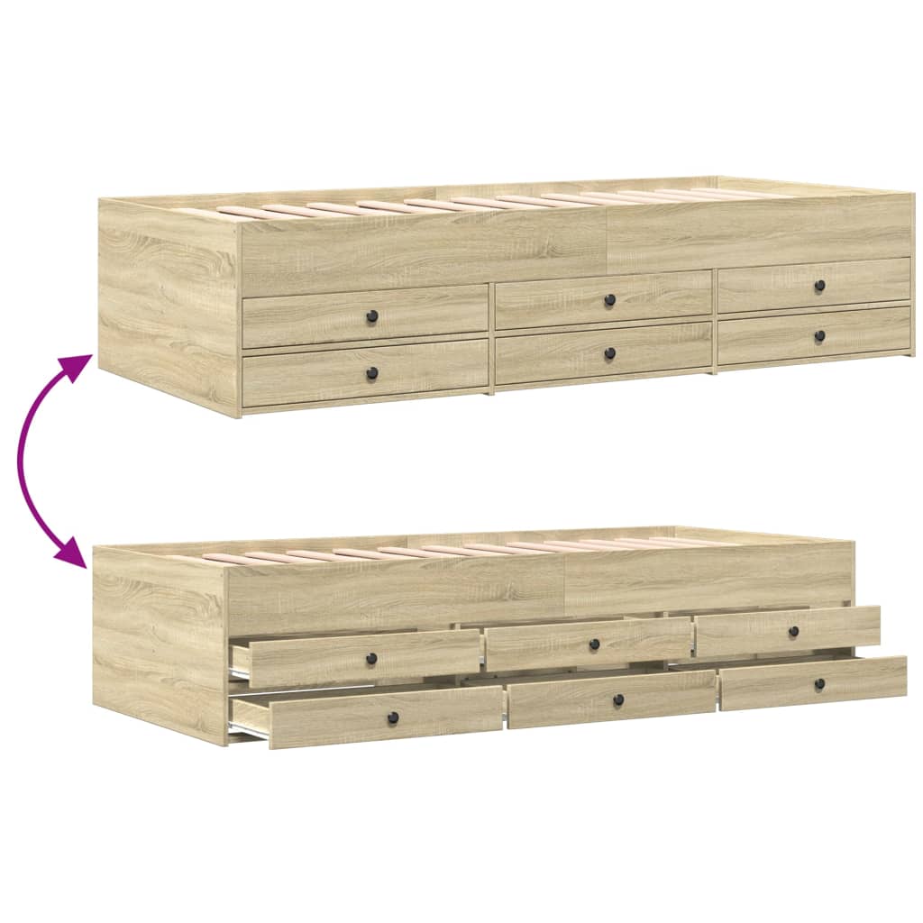 Day bed with drawers without mattress sonoma oak 100x200 cm