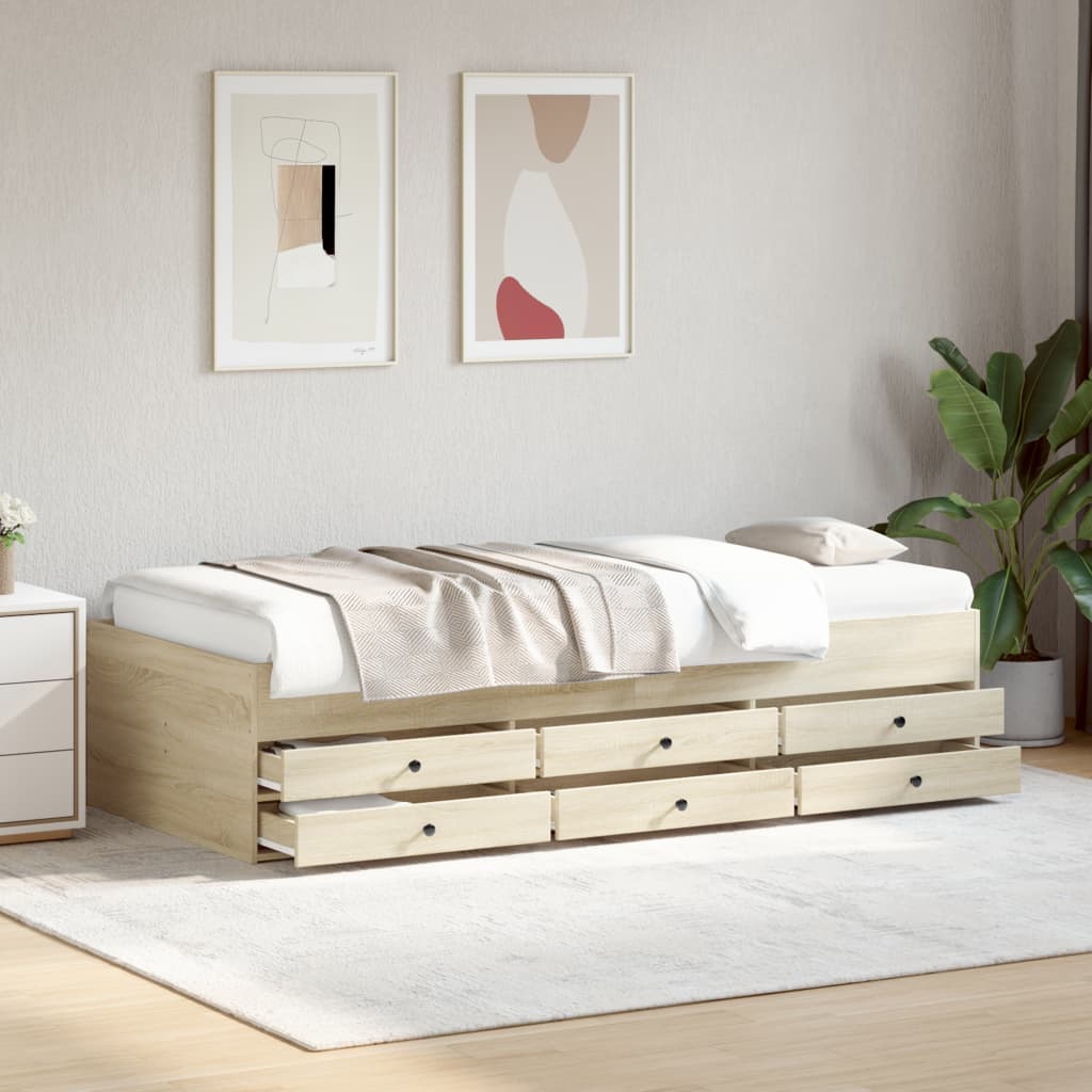 Day bed with drawers without mattress sonoma oak 100x200 cm