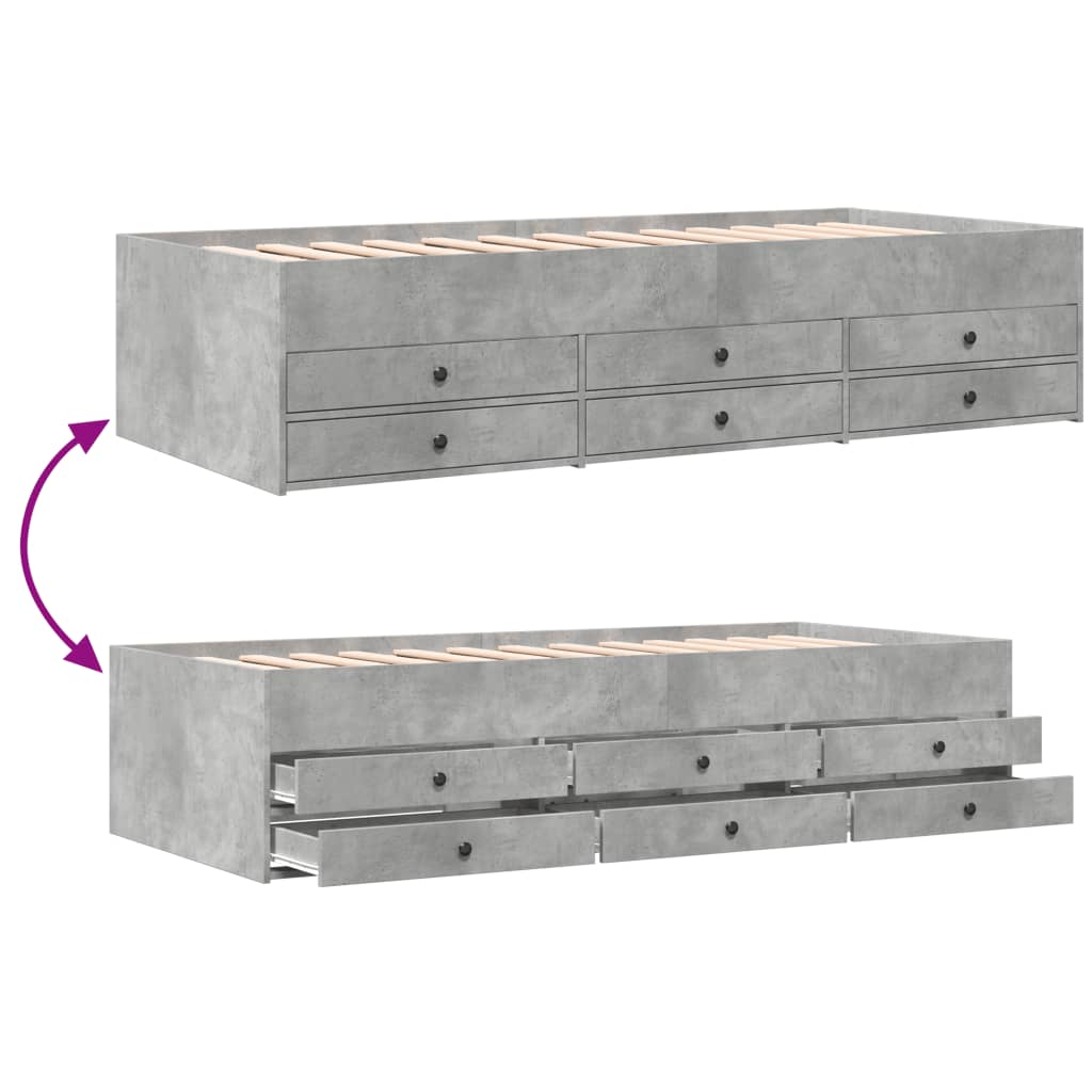 Day bed with drawers without mattress concrete gray 100x200 cm