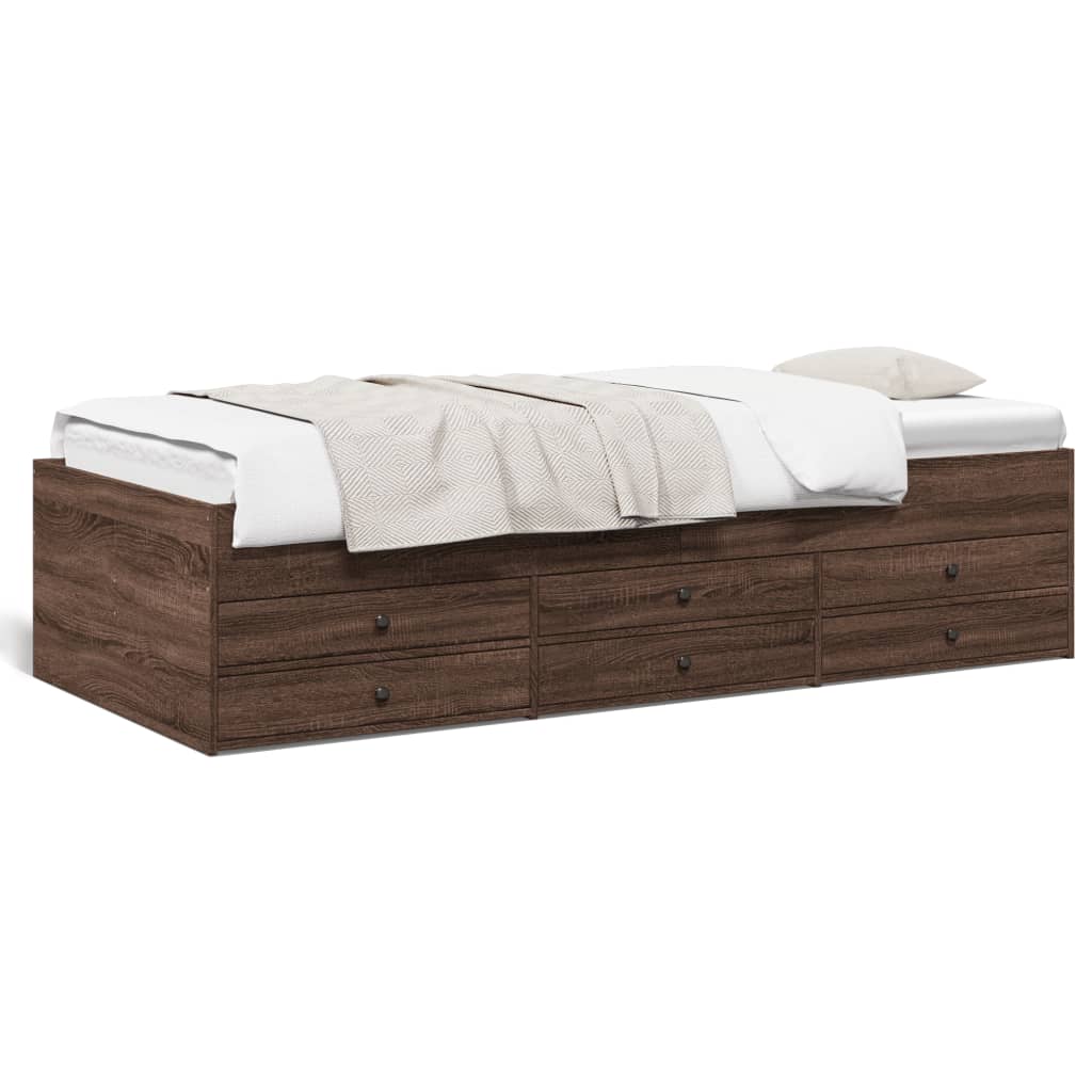 Day bed with drawers without mattress brown oak 100x200 cm