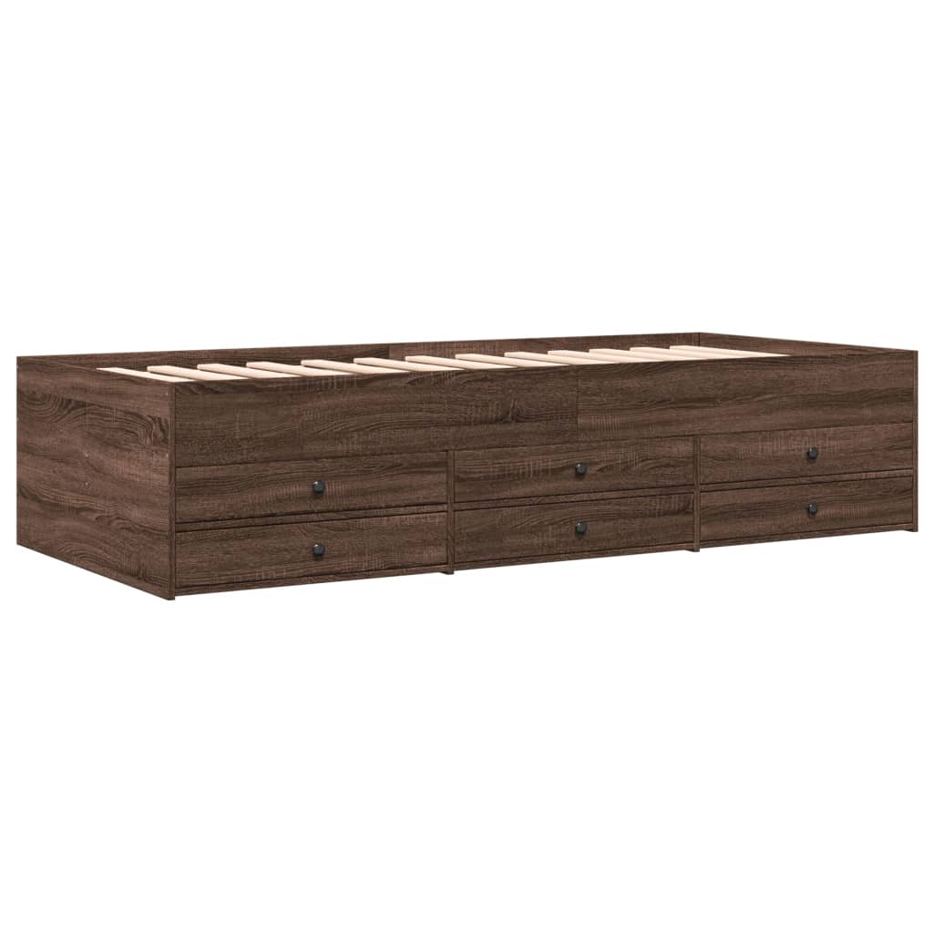 Day bed with drawers without mattress brown oak 100x200 cm