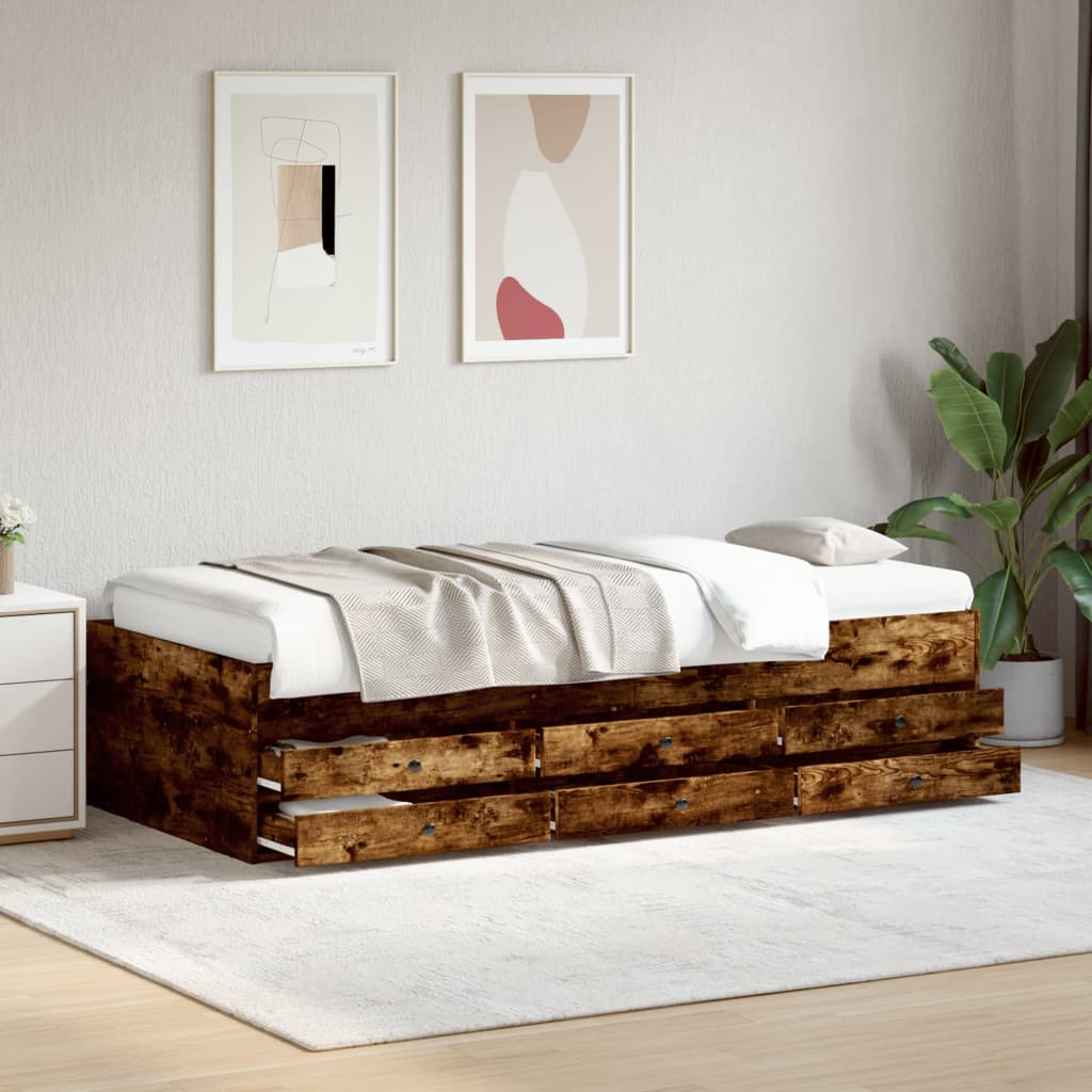 Day bed with drawers without mattress smoked oak 90x200 cm