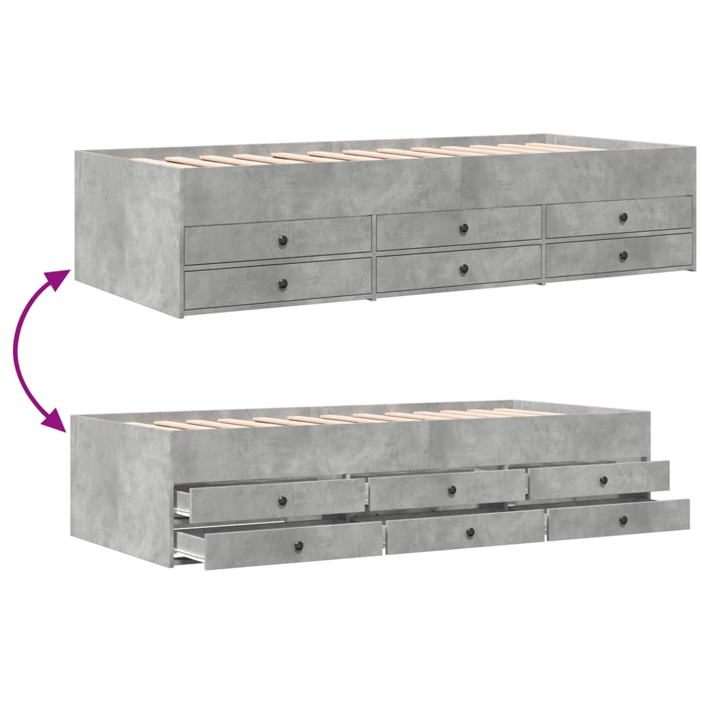 Day bed with drawers without mattress concrete gray 75x190 cm