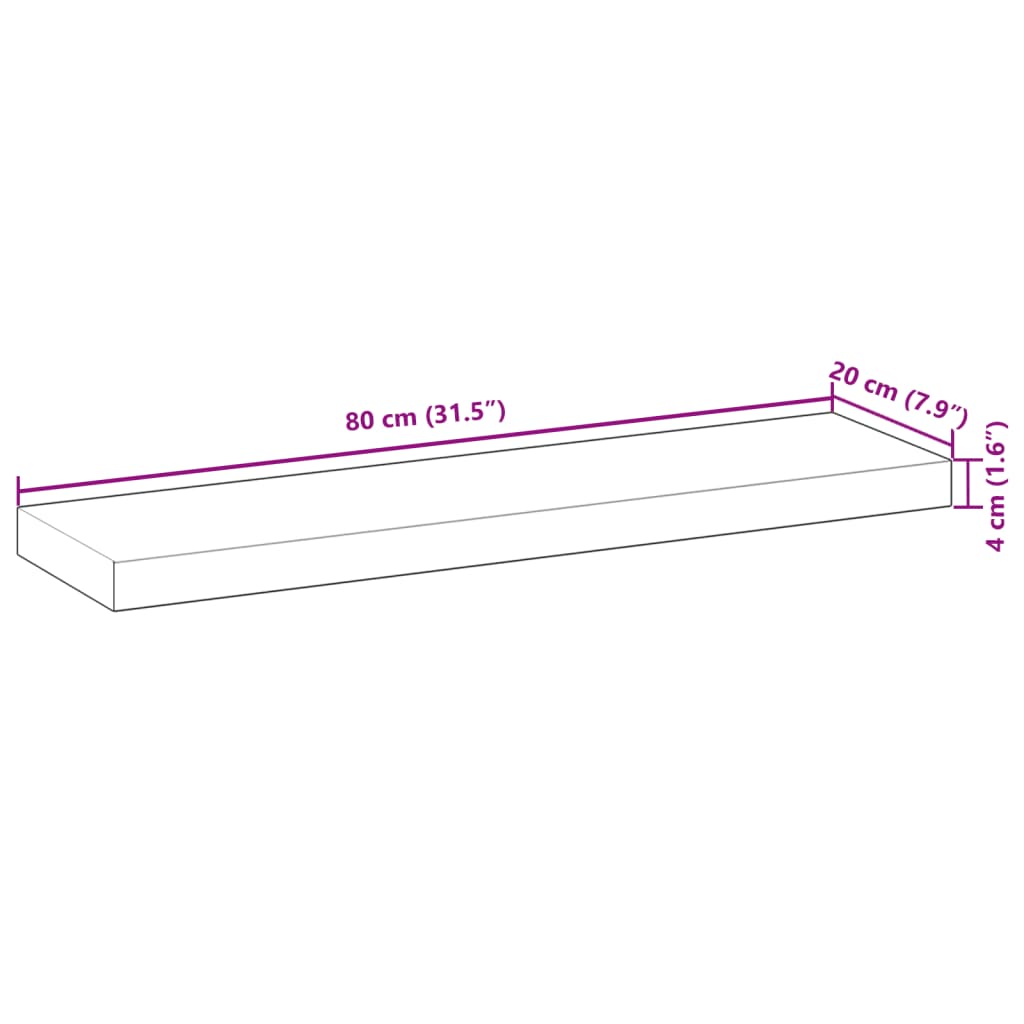 Étagères flottantes 2 pcs 80x20x4 cm acacia massif non traité