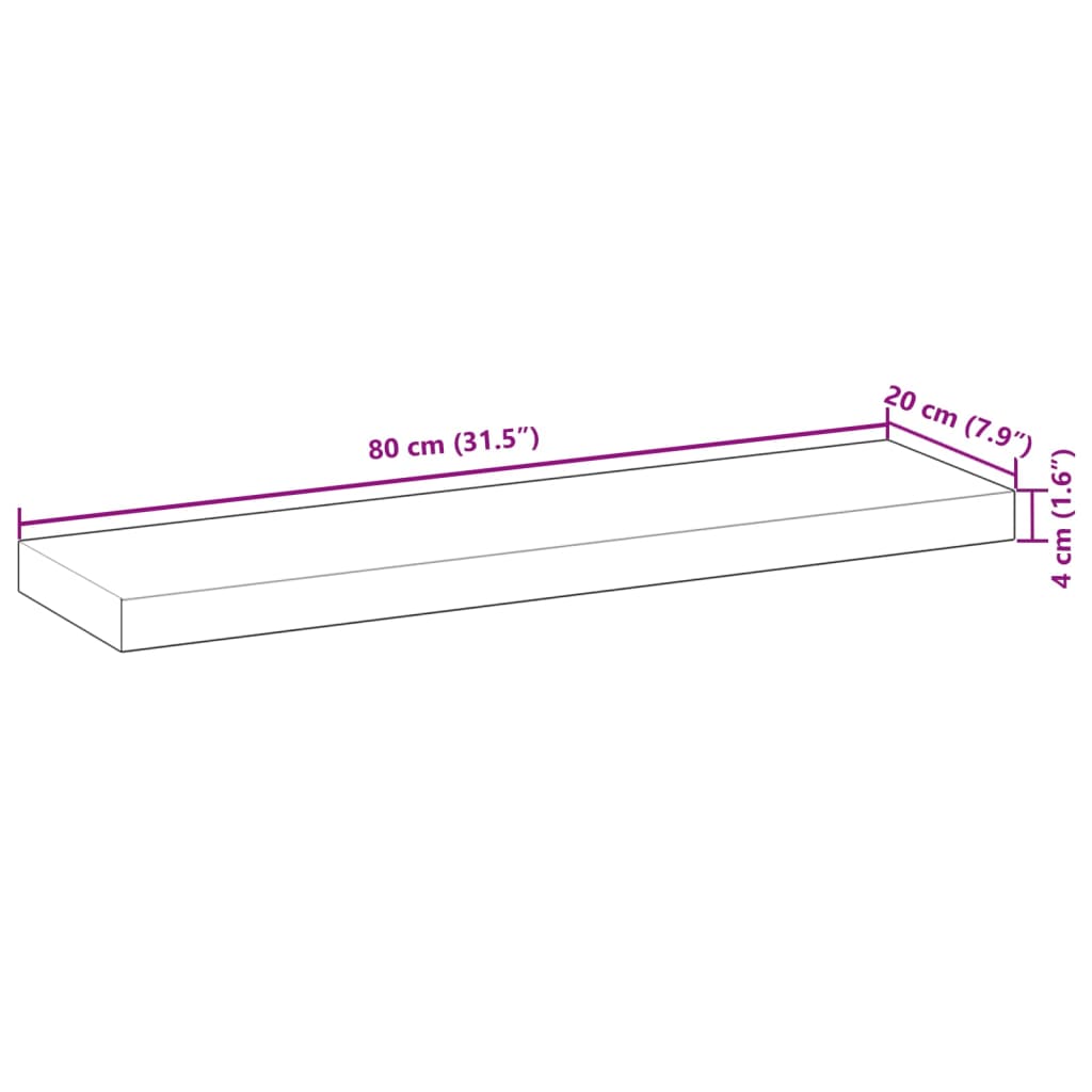 Étagères flottantes 2 pcs 80x20x4 cm acacia massif à l'huile