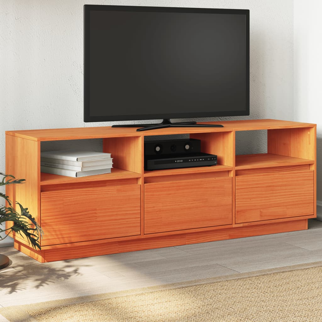 Meuble TV cire marron 140x37x50 cm bois pin massif