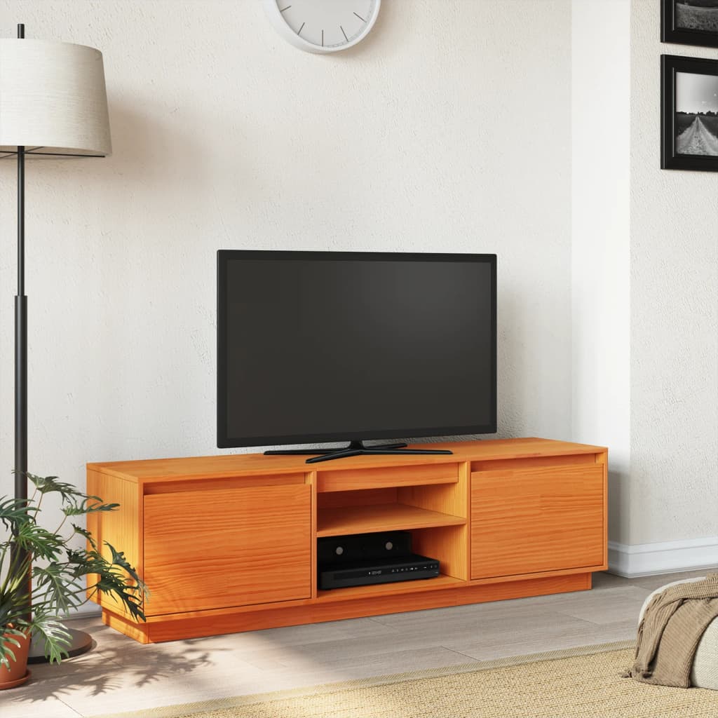 Meuble TV cire marron 140x35x40 cm bois pin massif