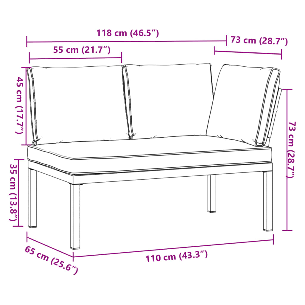 Banc de jardin avec coussins noir aluminium