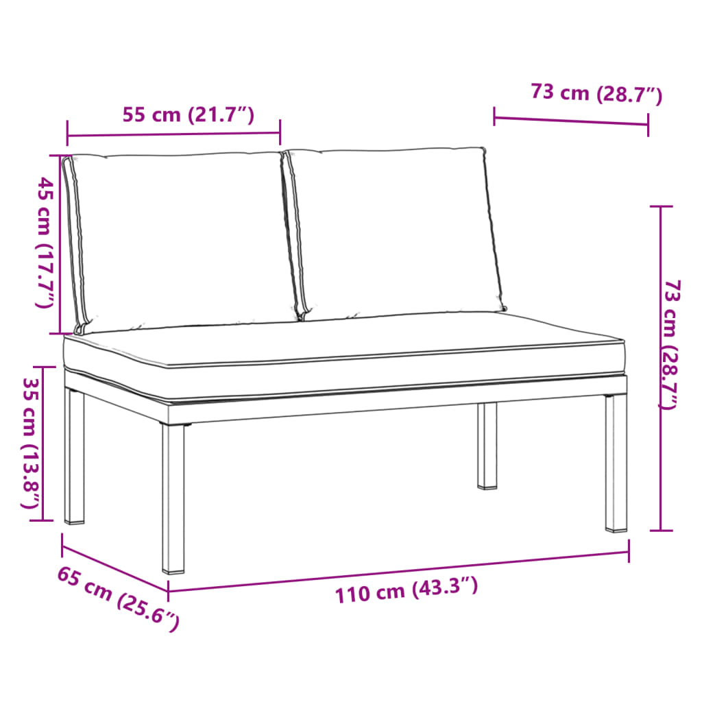 Banc de jardin avec coussins noir aluminium