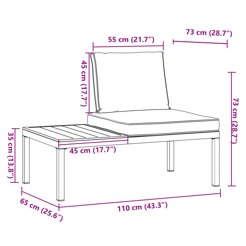 Banc de jardin avec coussins noir aluminium