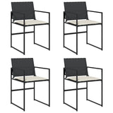 Chaises de jardin lot de 4 avec coussins noir résine tressée