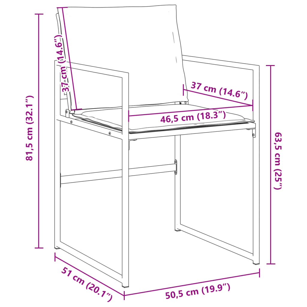 Chaises de jardin avec coussins lot de 4 blanc acier/textilène