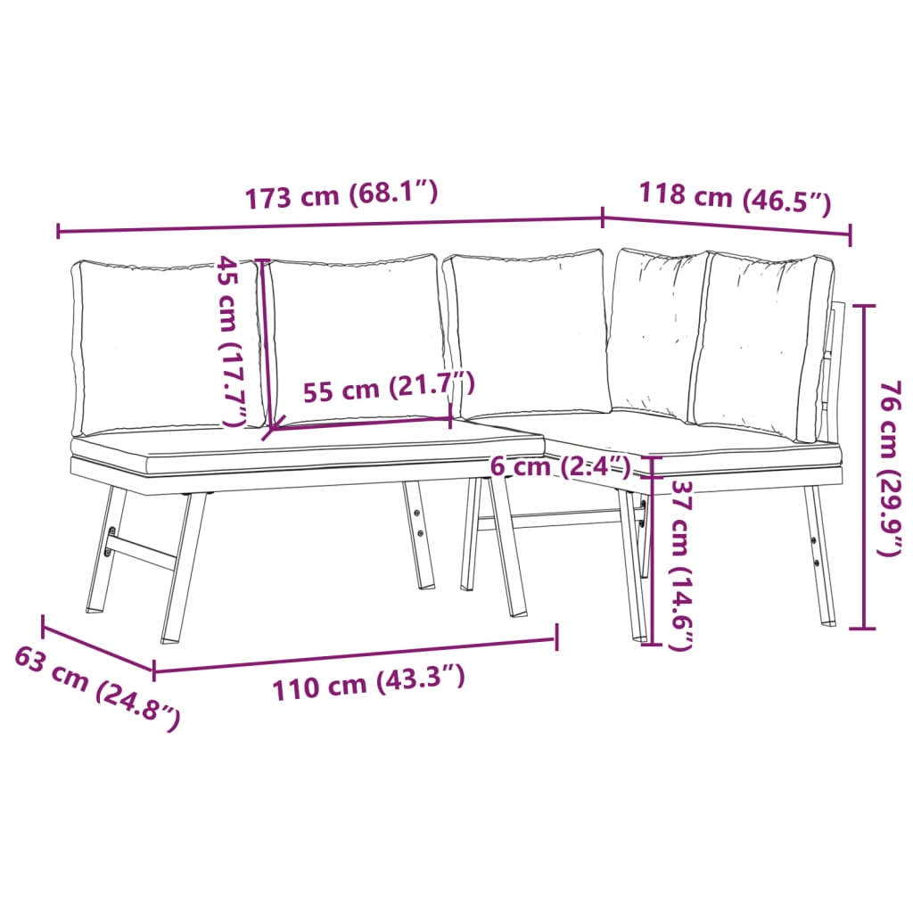 Bancs de jardin avec coussins lot de 2 acier enduit de poudre