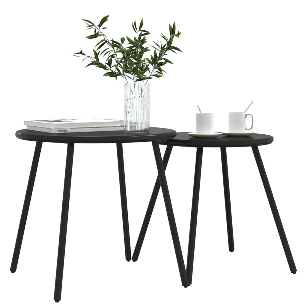 Tables basses de jardin 2pcs rondes noir acier enduit de poudre