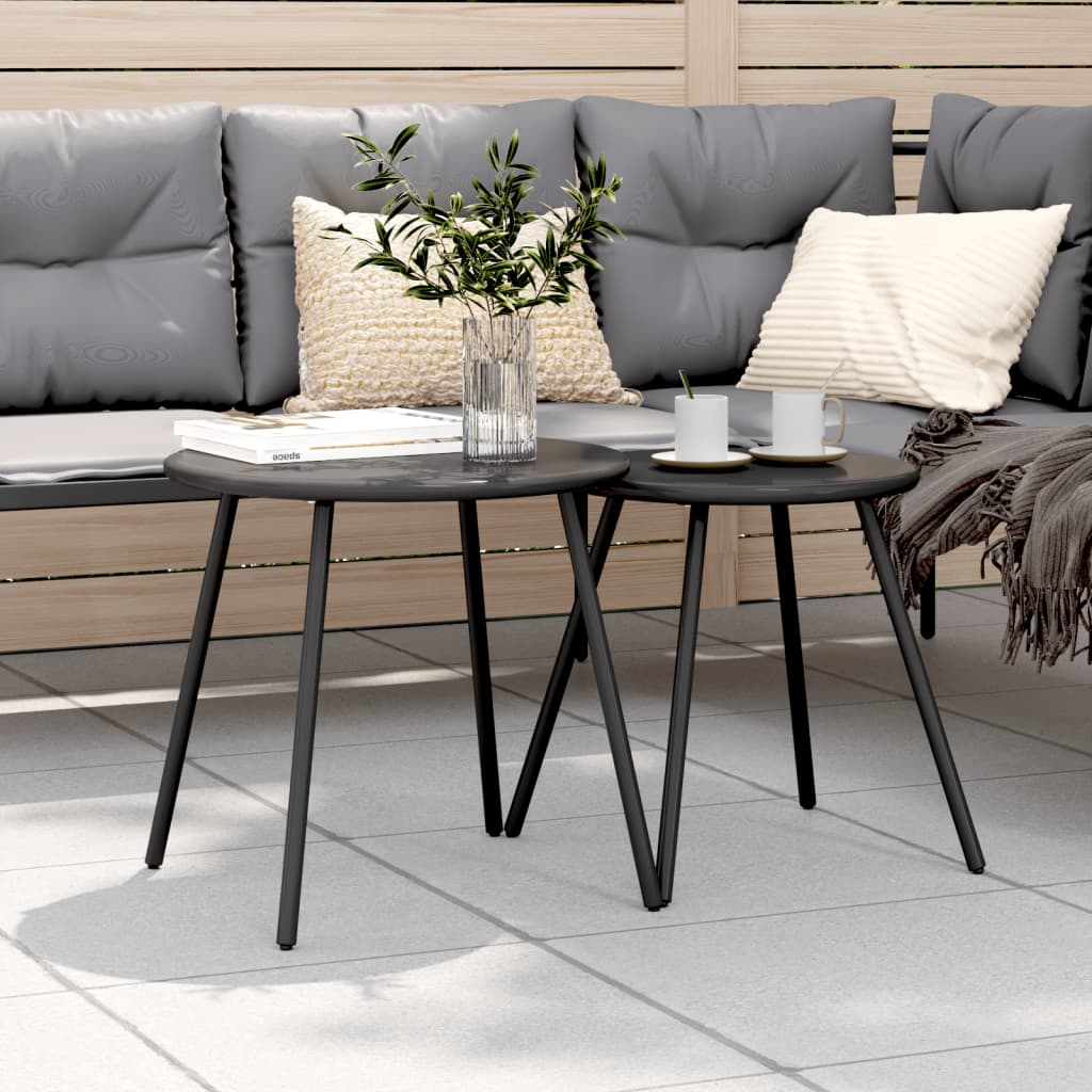 Tables basses de jardin 2pcs rondes noir acier enduit de poudre