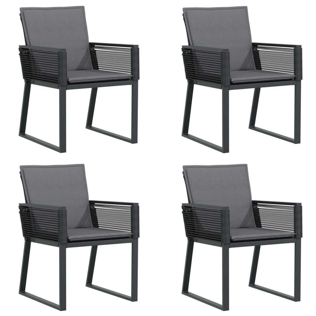 Chaises de jardin lot de 4 avec coussins noir résine tressée