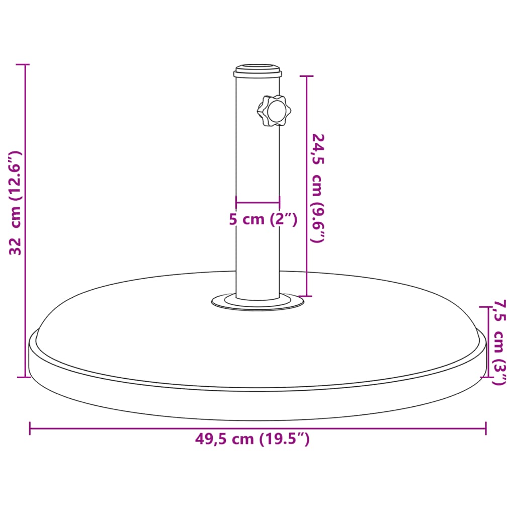 Base de parasol pour mâts Ø32/35/38 mm 25 kg rond