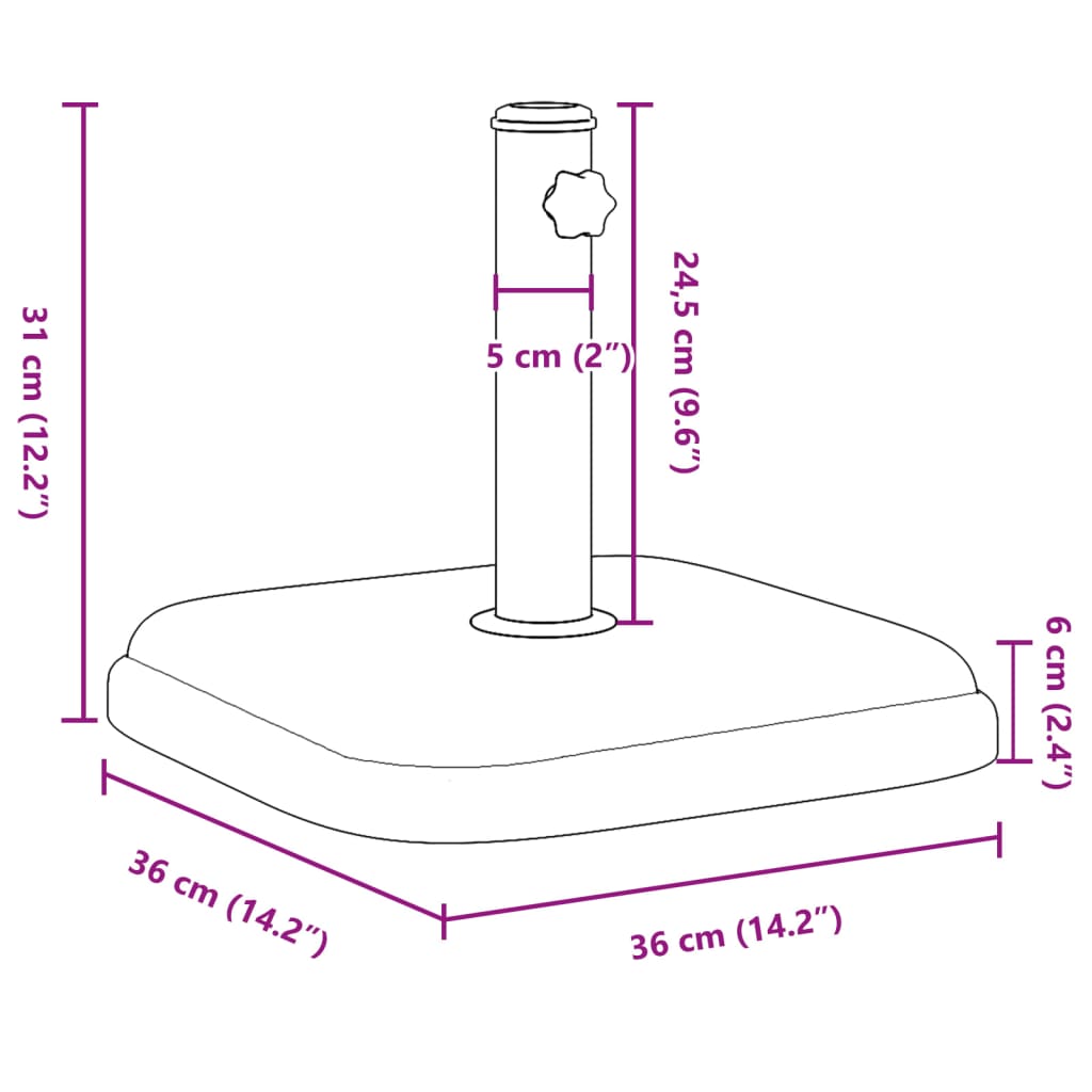 Base de parasol pour mâts Ø32/35/38 mm 11 kg carré