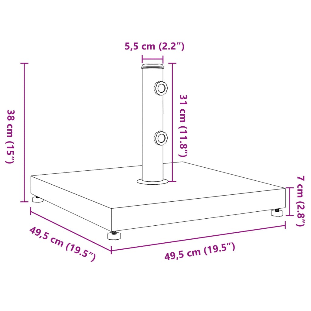 Base de parasol pour mâts Ø32/38/48 mm 28 kg carré