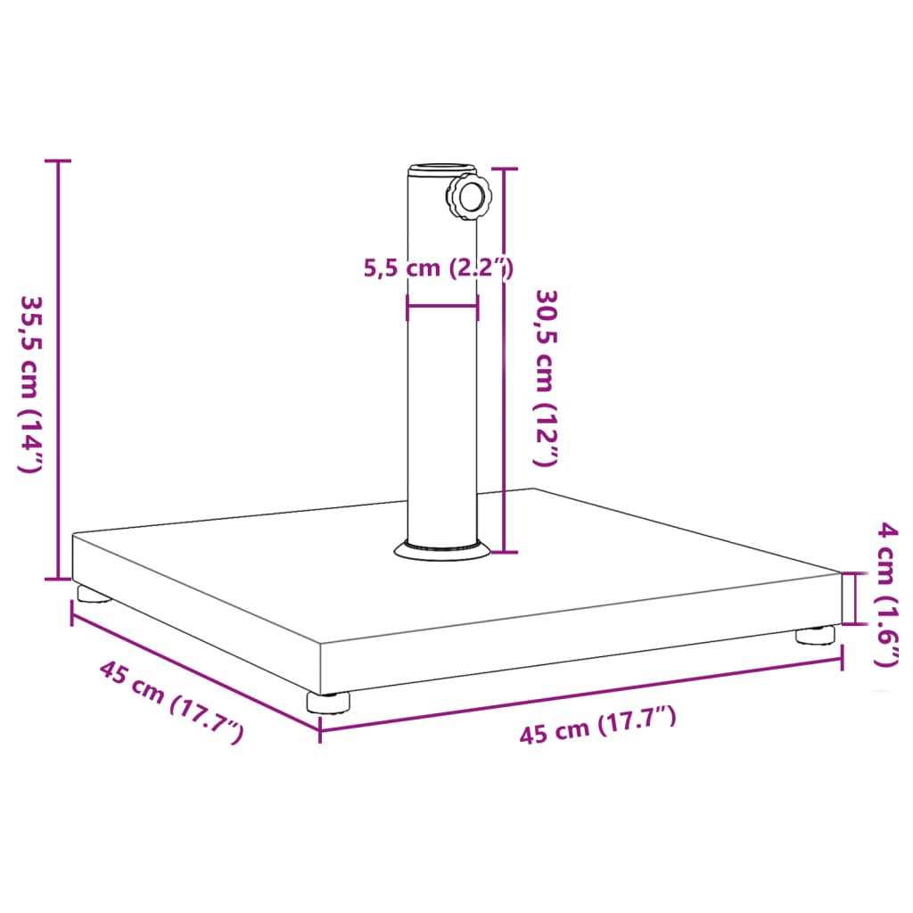 Parasol base for masts Ø32/38/48 mm 18 kg square