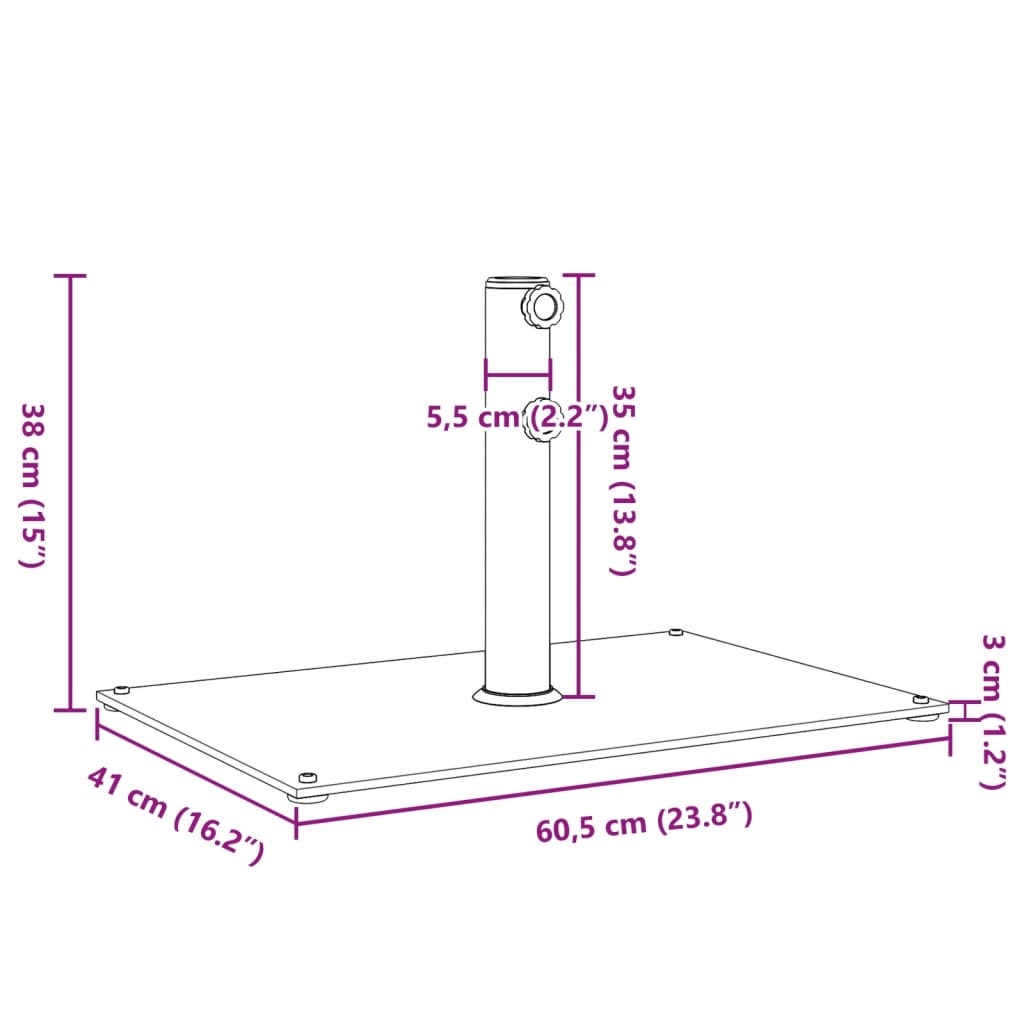 Parasol base for masts Ø32/38/48 mm 15 kg rectangular