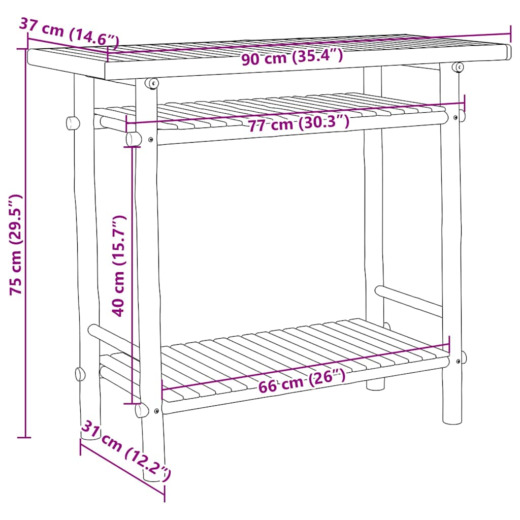 Table console 90x37x75 cm bambou