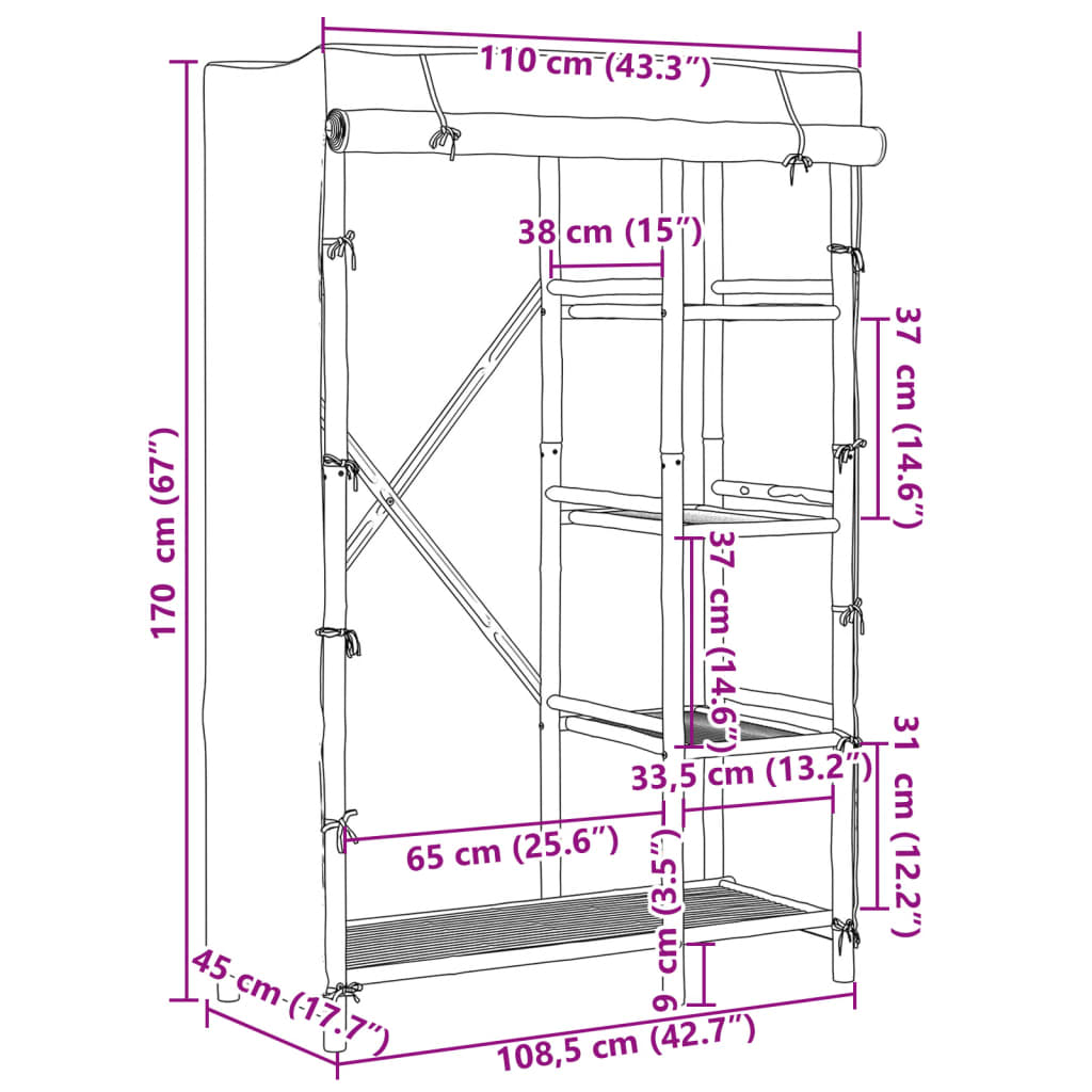 Wardrobe 110x45x170 cm bamboo