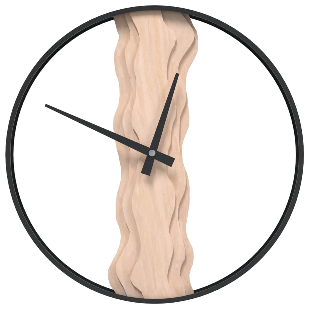 Horloge murale marron Ø35 cm fer et bois de chêne