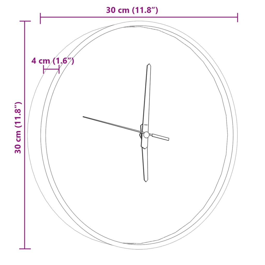 Wanduhr und blau leuchtende Skalen und Zeiger Ø30 cm