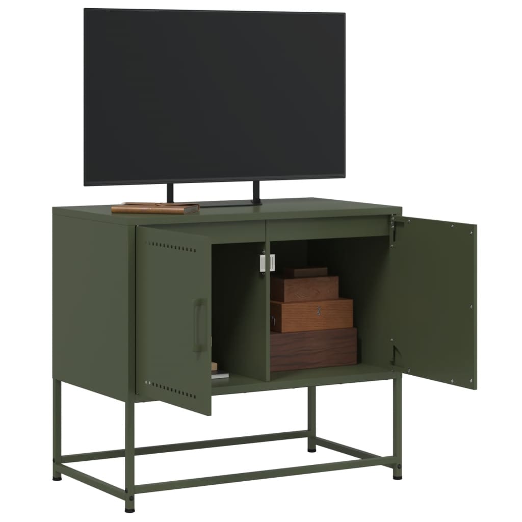 Meuble TV vert olive 68,5x39x60,5 cm acier