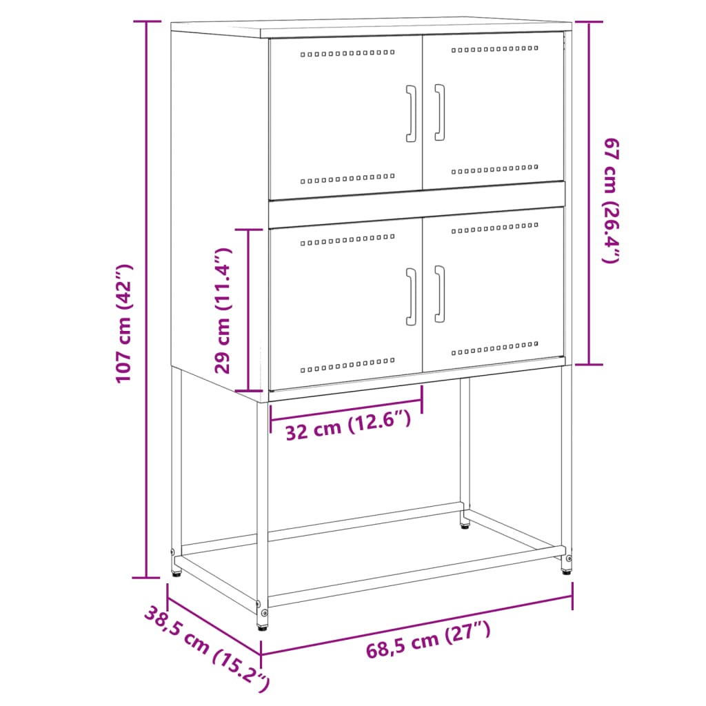 Buffet rose 68,5x38,5x107 cm acier