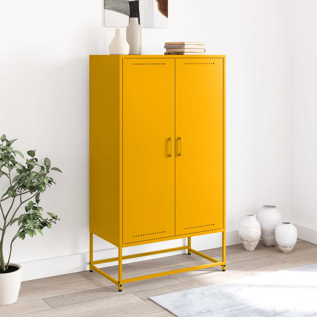 Mustard yellow high sideboard 68.5x38.5x123.5 cm steel