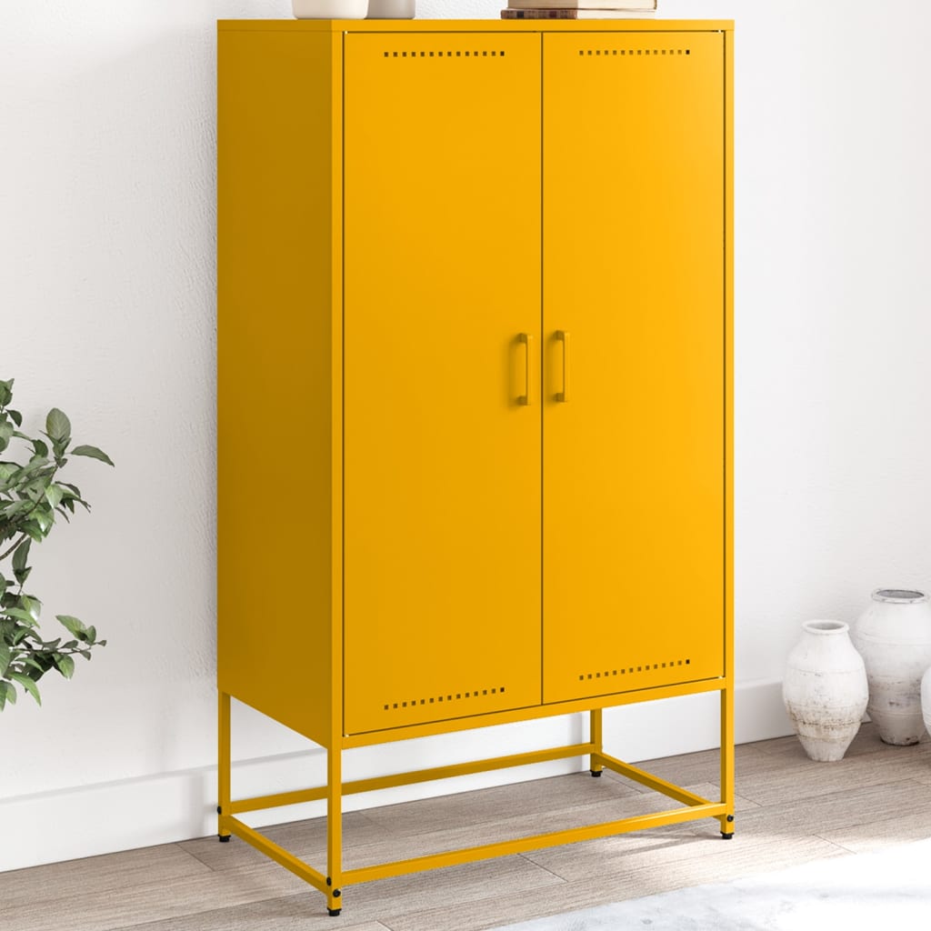 Mustard yellow high sideboard 68.5x38.5x123.5 cm steel