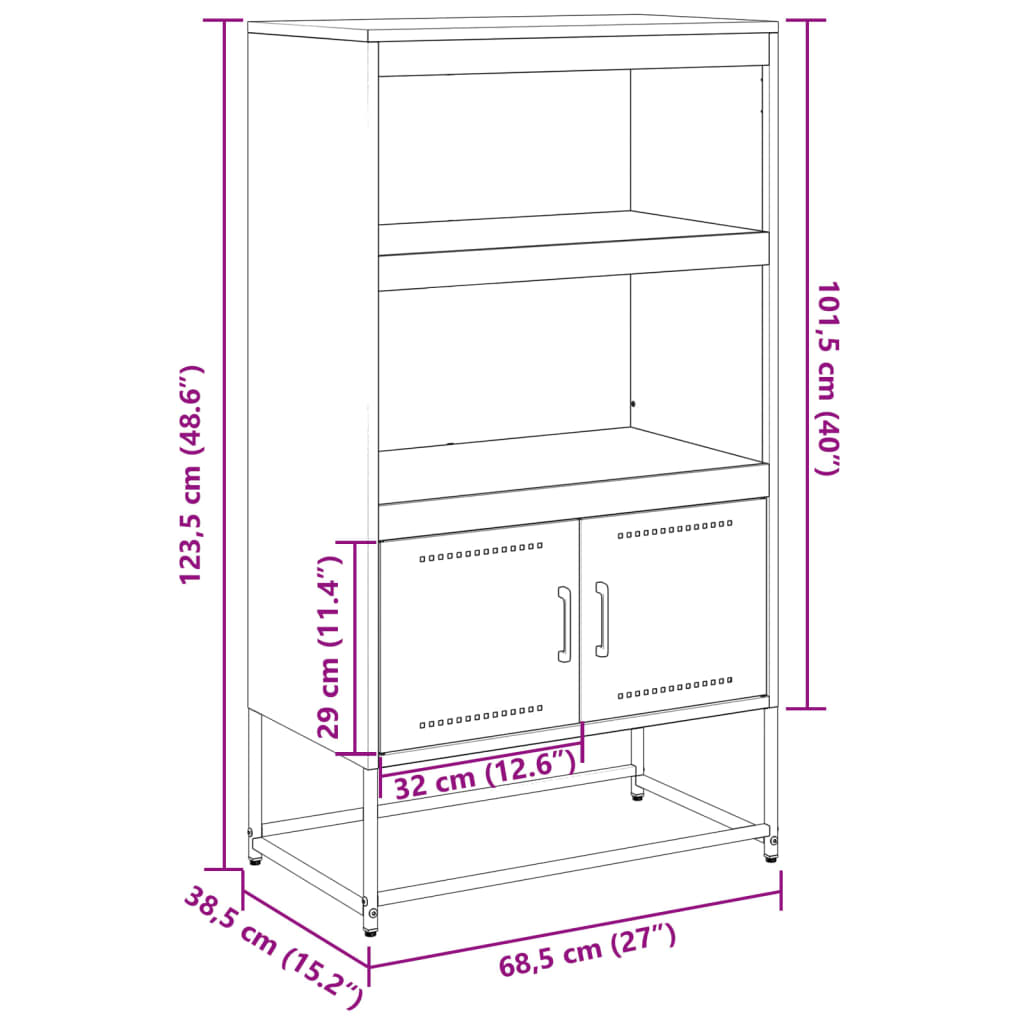 Buffet haut jaune moutarde 68,5x38,5x123,5 cm acier