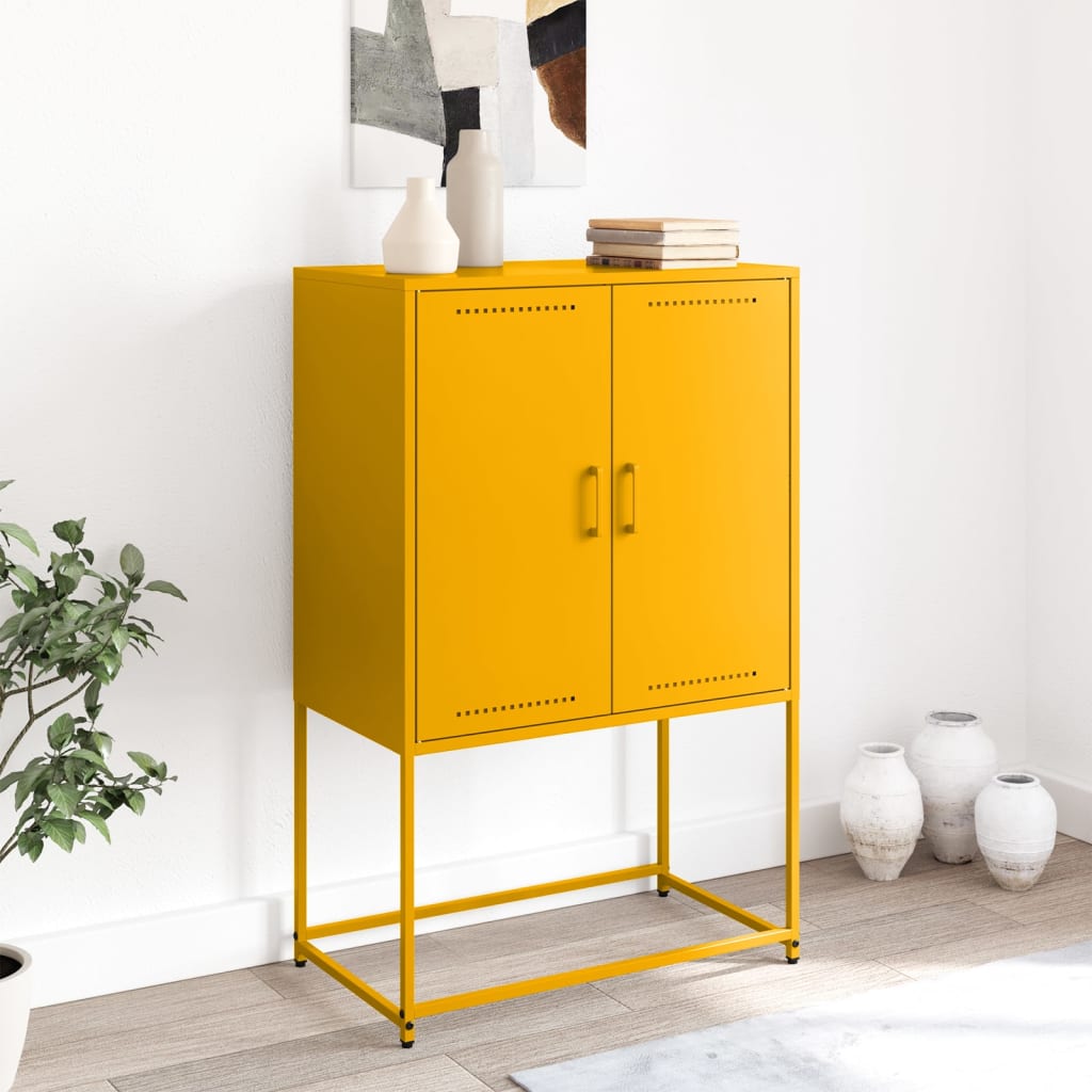 Mustard yellow high sideboard 68.5x38.5x107 cm steel