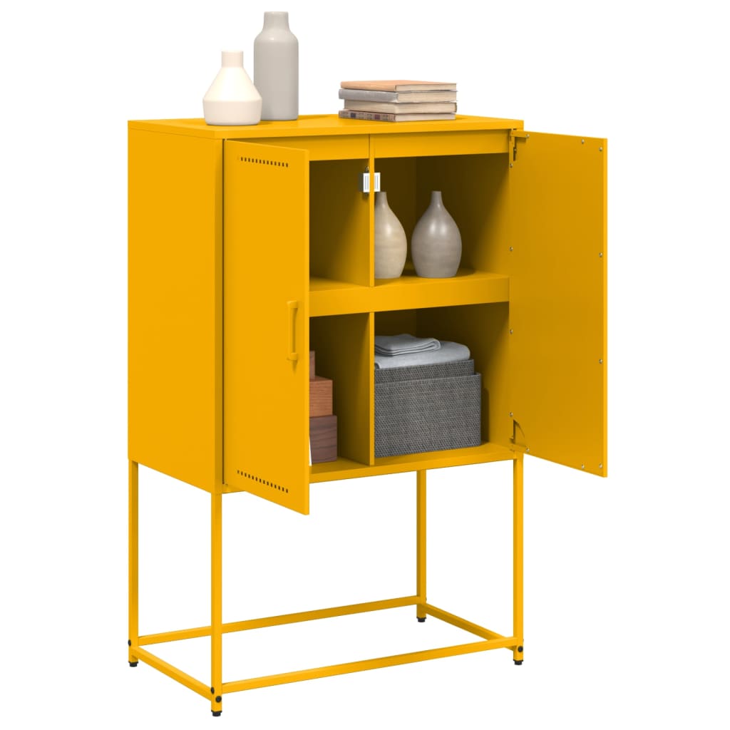 Mustard yellow high sideboard 68.5x38.5x107 cm steel