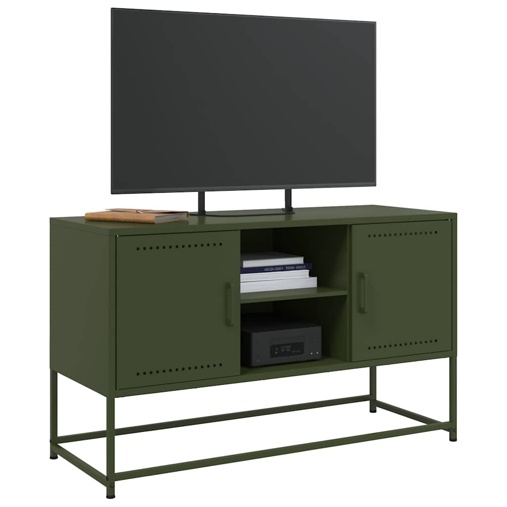 Meuble TV vert olive 100,5x39x60,5 cm acier