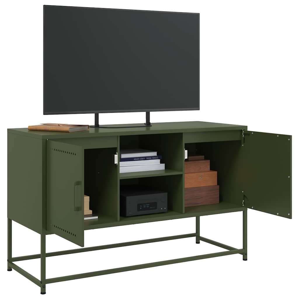 Meuble TV vert olive 100,5x39x60,5 cm acier