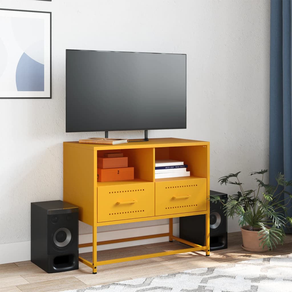 Meuble TV jaune moutarde 68x39x60,5 cm acier