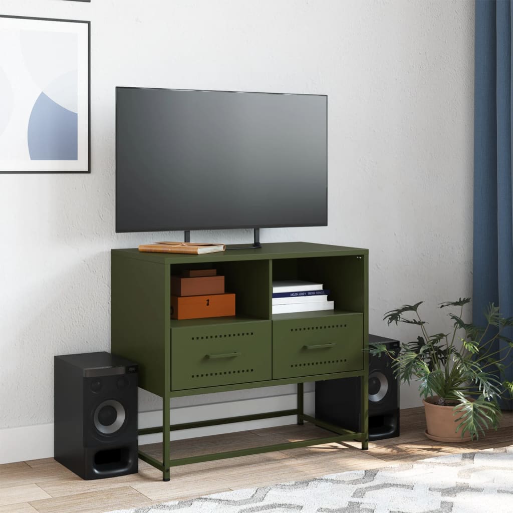 Meuble TV vert olive 68x39x60,5 cm acier