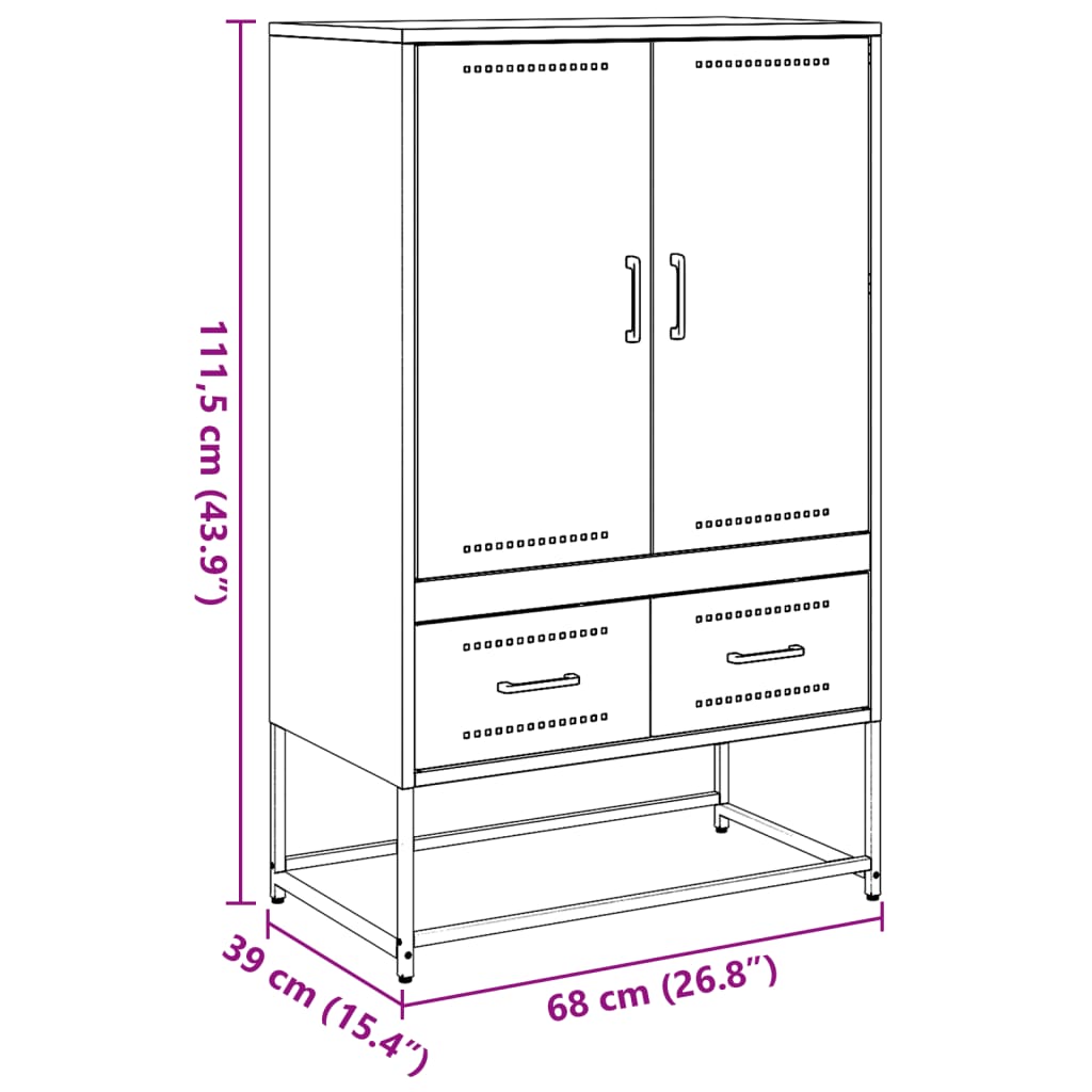 Buffet haut noir 68x39x111,5 cm acier