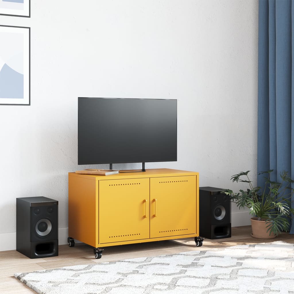 Meuble TV jaune moutarde 68x39x43,5 cm acier