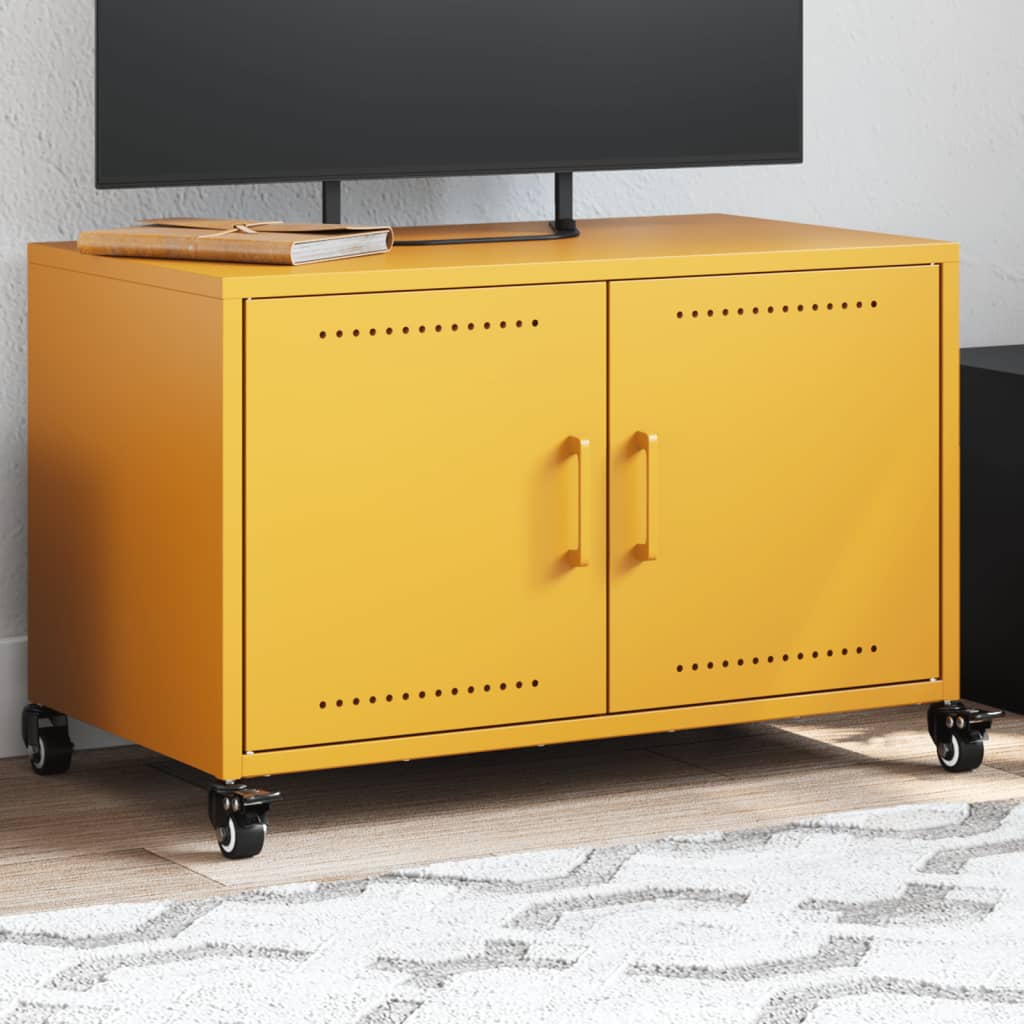 Meuble TV jaune moutarde 68x39x43,5 cm acier