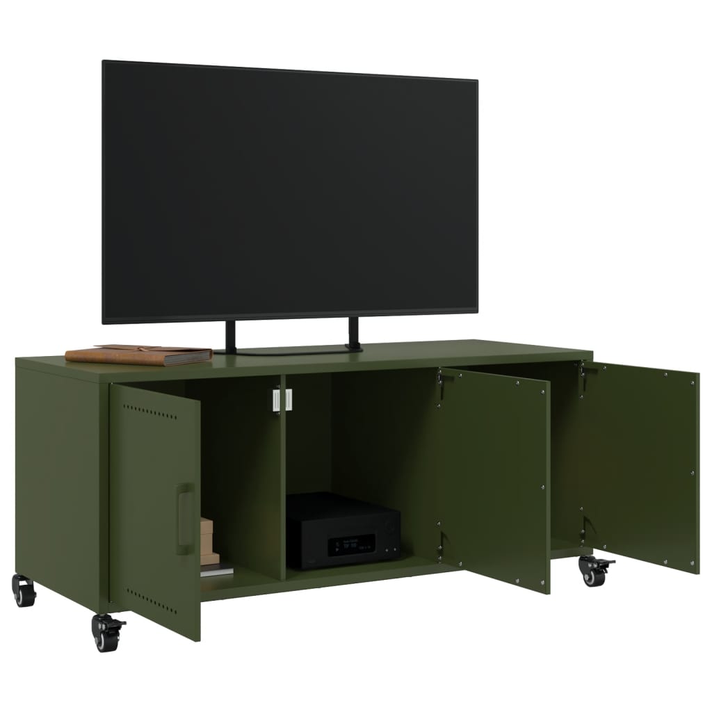 Meuble TV vert olive 100,5x39x43,5 cm acier